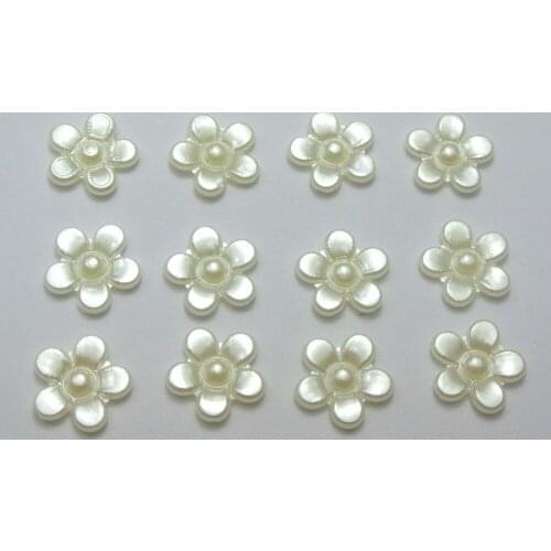 200 Ivory Acrylic Pearl Daisy Flower Beads 11mm FlatBacks Scrapbook Craft