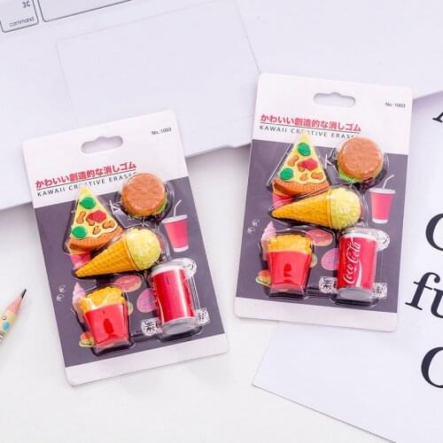 50pcs Cute Eraser Sets Creative Food Erasers Detachable Pizza Hamburger Ice Cream Erasers for Kids Kawaii Prizes for Kids Gift