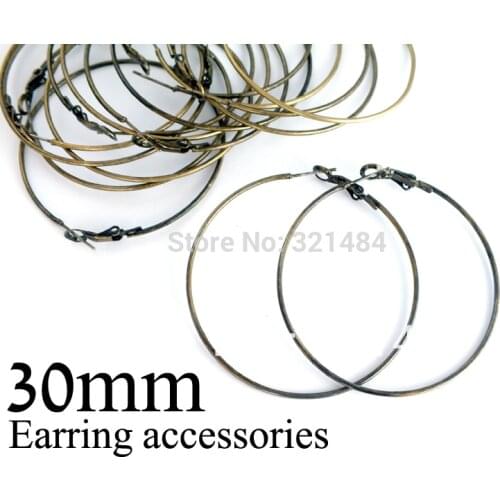 Bulk 500pc/lot antique brass bronze 30mm french circle hooks earring backs hoop earring findings for jewelry making supplies