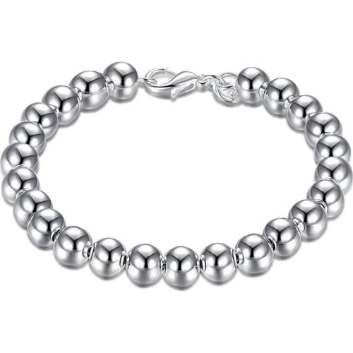 925 Silver 10mm Hollow Ball Beads Chain Bracelet For Woman Charm Wedding Engagement Fashion Party Popular Jewelry Gift
