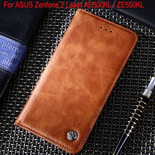 Case for asus zenfone 2 laser ZE500KL ZE550KL Luxury Leather Flip cover case Stand Card Slot funda Without magnets Vintage style