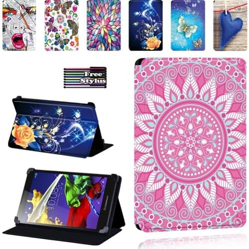 PU Leather Case for Lenovo Tab 2 A7 / A8 / A10-70 / Tab 3 / Tab 4 Tablet Foldable Dust-proof Lightweight Case Cover + Pen