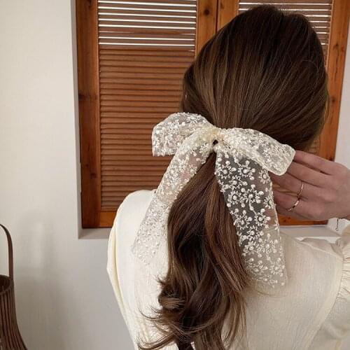 Retro Lace Bow Elastic Hair Bands Pearl Casual Headwear Hair Tie Female Fashion Temperament Korean Headdress Hair Accessories