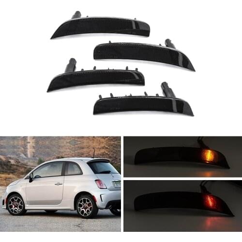 Euro Style For Fiat 500 Sports Models 2011-2017 4PCs Smoked F&R OEM Side Marker Lights Housings w/ Bulbs