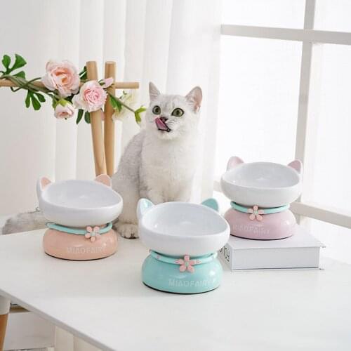 Meow Fairy Cat Products Ceramic Bowl Cute Cat Ear High Foot Cat Bowl Cat Food Bowl Tilt Cat Bowl Pet Ceramic Bowl