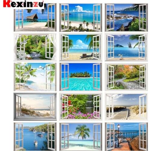Kexinzu 5D Diamond painting Window Scenery Full Square/Round Diamond embroidery Cross stitch Diamond mosaic Christmas Gift
