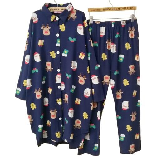 KISBINI Women Long Pajamas Set Autumn Spring Winter Xmas Printed Pure Cotton Womens Homewear Fashion Female Sleepwear Pyjamas