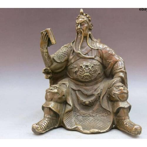 China Brass Copper Buddhism Temple Dragon Guanyu Guan gong Buddha Book Statue