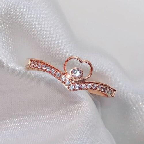 YUN RUO Simple & Chic Heart Zircon Ring Rose Gold Birthday Gift Woman Fashion Titanium Steel Jewelry Never Fade Drop Shipping