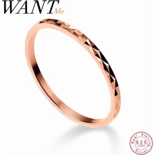 WANTME Fashion Korean Minimalism Rose Gold Finger Ring for Women Genuine 925 Sterling Silver Geometric Youth Student Jewelry