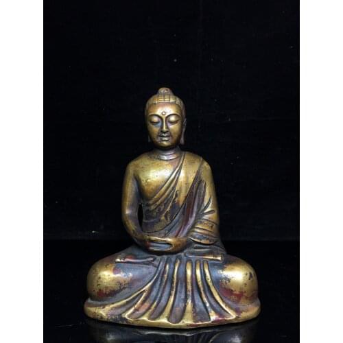 9"Chinese temple collection Old Bronze Cinnabar Lacquer Northern Wei Buddha Shakyamuni Buddha Amitabha Sitting Buddha Ornaments