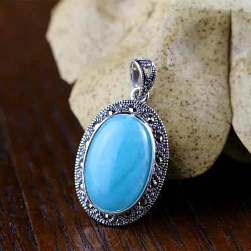 2019 Top Sale Gemstone Pendants Real 925 Pure Silver Pendant For Women Elegant Amazonite Fine Jewelry