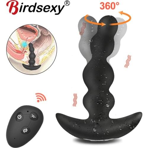 360 Degree Prostate Massager Rotating Anal Vibrator Silicone Male Butt Plug Anus Vibrating Sex Toy For Men G-Spot Stimulation