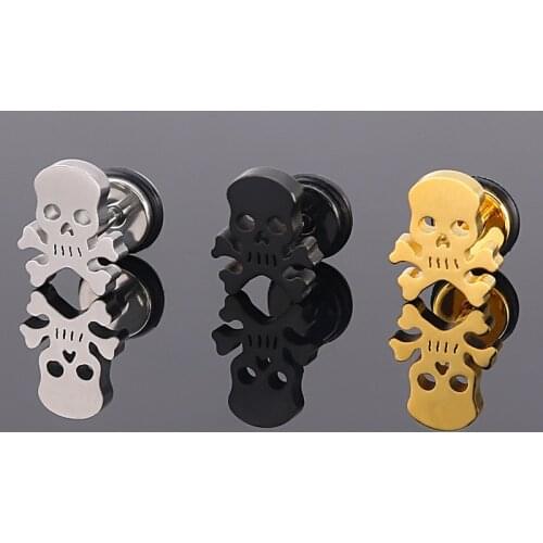 Fashion Skull Stud Earrings Punk Rock Style for Women Men 316L Stainless Steel Hip Hop Earring Motorcycle Party Jewelry Gifts