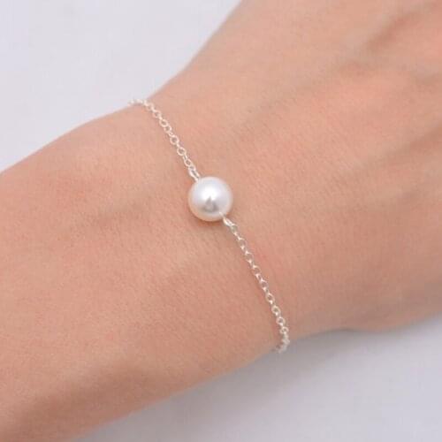 Fashion Jewelry Imitation Pearl Handmade Gold-Color/Silver Plated Rolo Chain Simple Layer Bracelet Femme