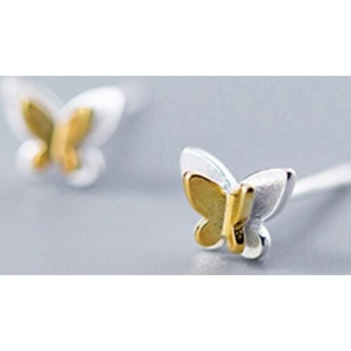 925 Sterling Silver Fashion jewelry New Romantic Cute Butterfly Earrings for Women Gold Color Animal studs Earrings