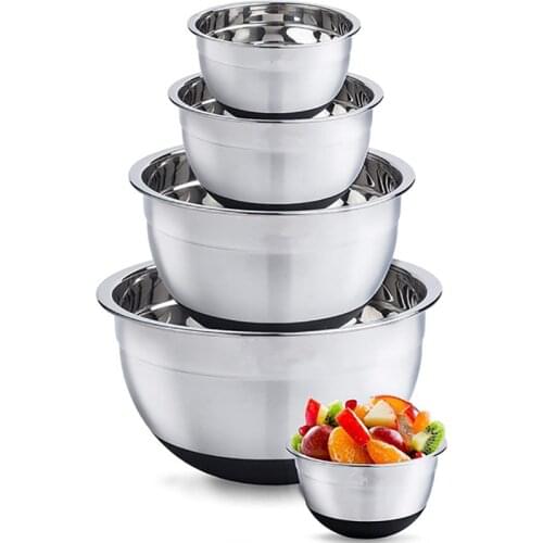 Stainless Steel Mixing Bowls Set with Non Slip Silicone Base,Nesting Metal Bowl Set for Baking Cooking Kitchen 5Pcs