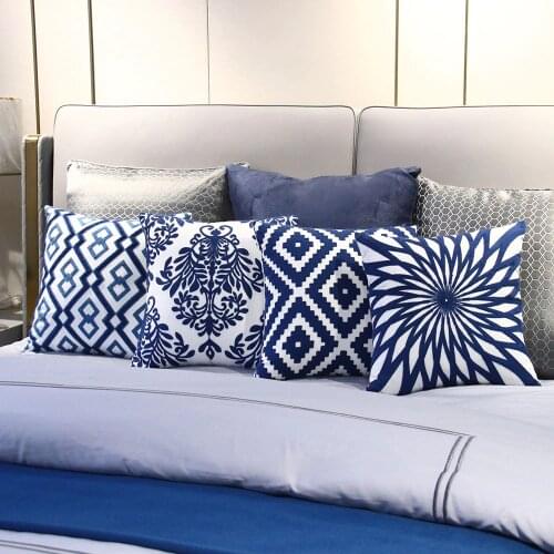 Zeroomade Embroidery Pillowcase Cotton Cushions Covers Navy Blue Geometric Decorative Throw Pillows Cases For Home Car 45X45cm