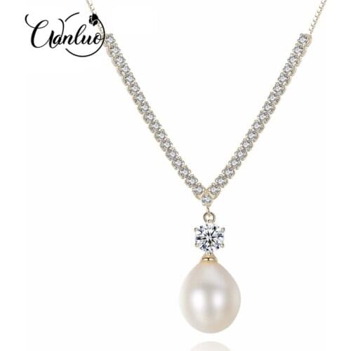 WANLUO Fine Silver 925 Necklace Women Natural Freshwater Pearl Cute Style Shining Gold Color Chain with Pendant Fine Jewellery