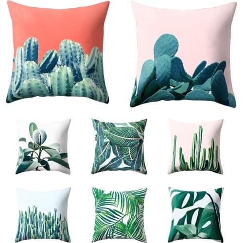 45x45cm Opuntia Cactus Green Leaves Print Pillow Case Cushion Cover Home Decor