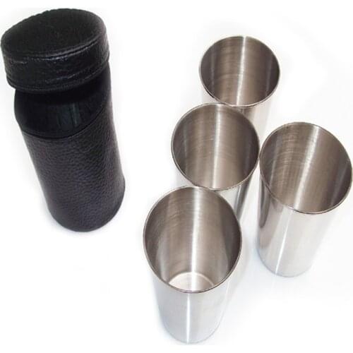 4Pcs/lot Camping Pot Portable Outdoor Stainless Steel Camping Mug Water Cup with Foldable Handle Camping Equipment Cookware