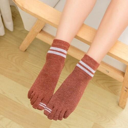 Striped Patchwork Socks Women five-finger Cotton Five Finger Toe Breathable Soft Short Sock Girls Streetwear Dropship Female Sox