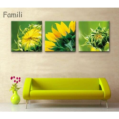 Unframed Modern Sunflower HD Printed Canvas Painting Flower Wall Art Modular Painting for Living Room Canvas Art Prints 3 Panel