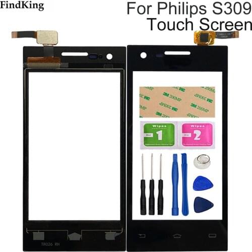 Mobile Touch Screen Glass For Philips S309 Touch Screen Digitizer Front Glass Sensor Panel TouchScreen Lens Tools Wipes