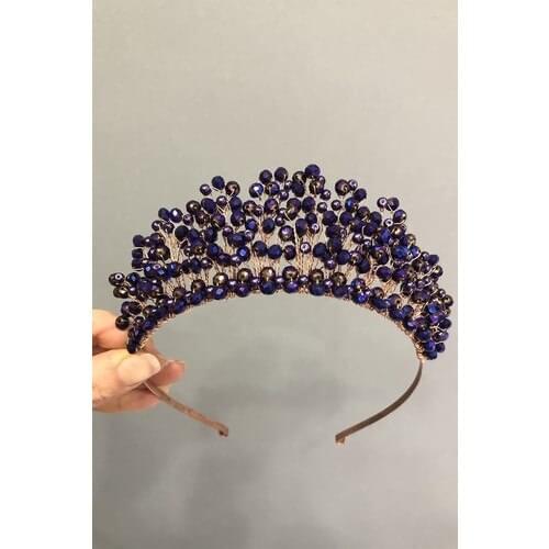 Dreamer Beads Purple Crystal Beaded Bridal Crown With Pearl Transparent Glass Crystal Beads baroque crystal party wedding sheet accessories