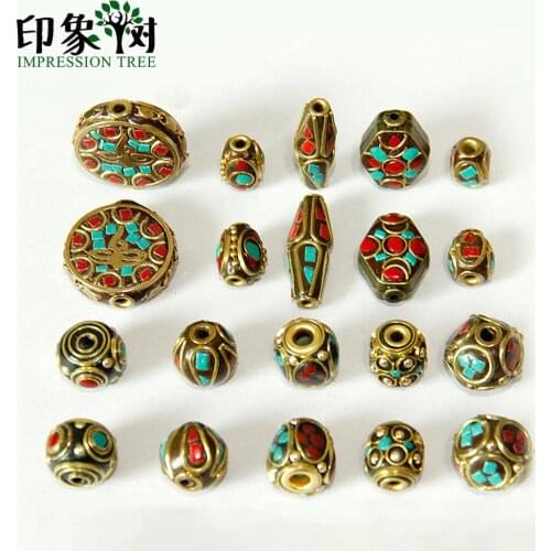Retro Nepal Beads Handmade Red Coral Tibetan Bead Antique Golden For Jewelry Components Makings DIY Bracelets Accessories 1160