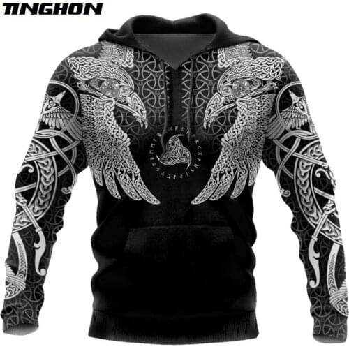 Viking Muninn Tattoo Raven 3D Printed Men hoodies Harajuku Fashion Hooded Sweatshirt Autumn Unisex hoodie sudadera hombre