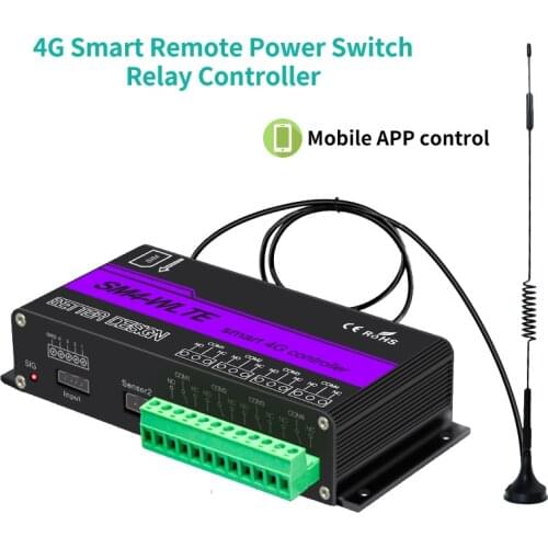 SM4 4G Smart Remote Power Switch Relay Controller GSM SMS Temperature Humidity Control Gate Garage Door Opener Automatic