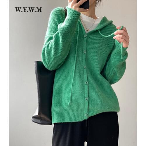 WYWM 2021 Autumn Knitted Womens Cardigan Sweater Casual Loose Solid Hoodies Coat Winter Harajuku Long Sleeve Female Clothing
