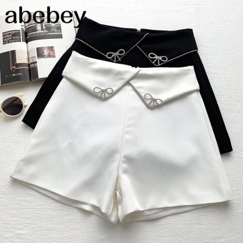 2021 New Summer Temperament All-match bow Shorts high waist slim Shorts diamond edge wide leg Shorts
