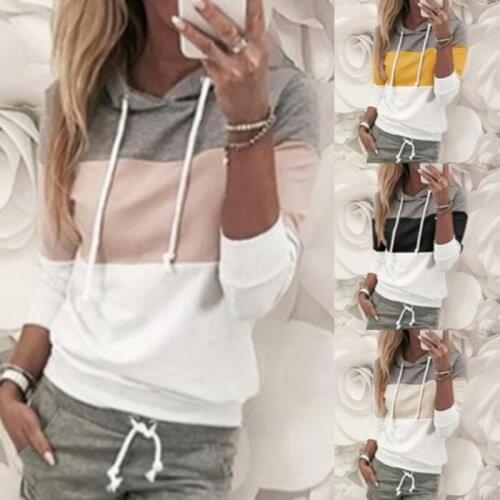 Women Hoodies Harajuku Casual Loose Long Sleeve Hooded 2021 Autumn Vintage Patchwork Sweatshirts Female Elegant Pullover Top 2XL
