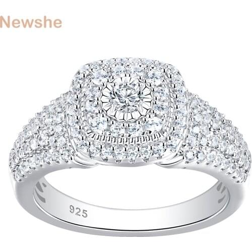 Newshe Solid 925 Sterling Silver Halo Round Cut Engagement Ring For Women Classic Wedding Jewelry AAA Cubic Zircons BR1091