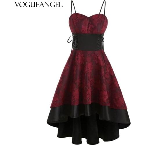 Vintage Gothic Lace Patchwork Plus Size 3XL Women Spaghetti Strap Dress Goth Vampire Witch Dresses Medieval Renaissance Cosplay