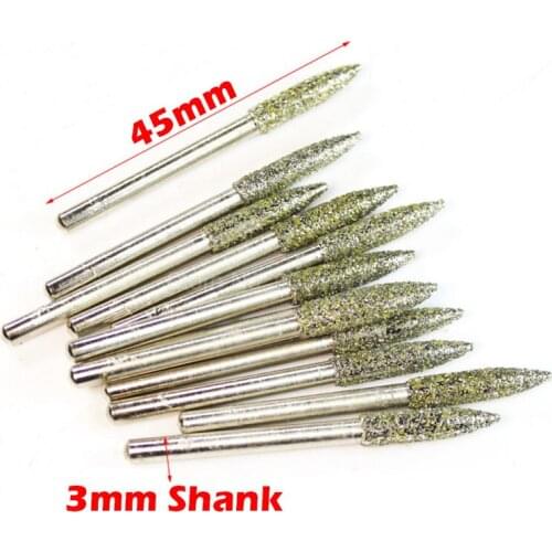 1Pcs Electroplating Diamond Grinding Head Shank Polished Needle Jade Stone Carving Engraving Long Bullet Burr Shape Rotary Tool