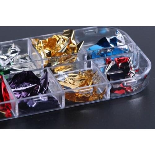 12 Girds/Set Nail Art Color Glitter Paper Sheet Flake Irregular Rainbow Foil Paillette Chip DIY Decoration Sticker Manicure Tool