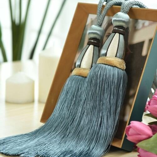 2 PCS European Grey Window Curtain Holder Tieback Beige Tassel for Livingroom Bedroom Curtain Accessories Single Ball CP120*30