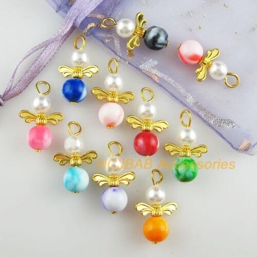 10 New Angel Charms Gold Color Mixed Imitation Stone Ball Pendants 13.5x22mm