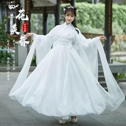 White Elegant Chinese Folk Dancing Costume Women Hanfu Dressing Cosplay Clothes Stage Performance Clothing Novelty Tang Suit
