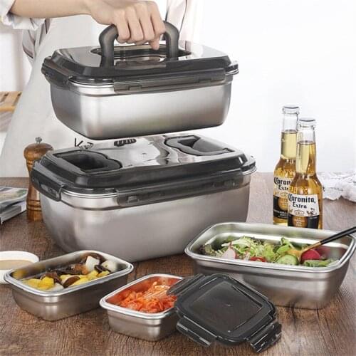 Large Capacity 304 Stainless Steel Fridge Food Container Bento Storage Box Kitchen Refrigerator Sealed Lunch Box Tableware