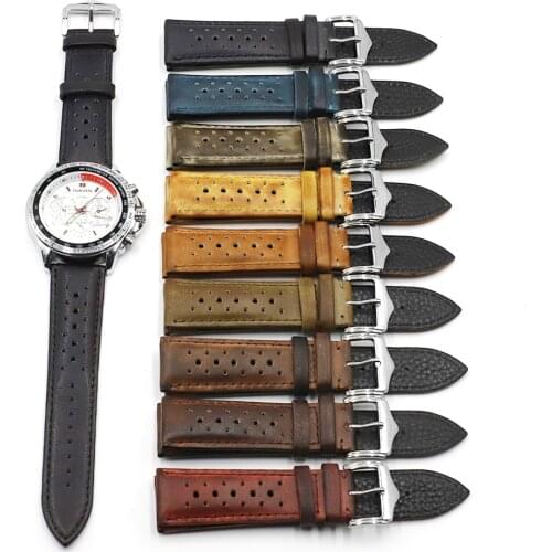 Onthelevel New Genuine Leather Watch Strap 20mm 22mm Porous Watchbnad Red Green Replacement Watch Belt For Man Women #E