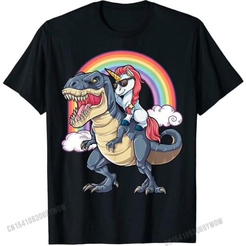 Unicorn Riding Dinosaur T rex Shirt Boys Girls Kids Rainbow Cotton Summer Tops Shirt Oversized Men Tshirts Printed On