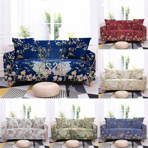 Floral Elastic Slipcovers Stretch Sofa Cover For Living Room Corner Couch Cover Sectional Flower Bird Armchair Cover 1/2/3/4Seat