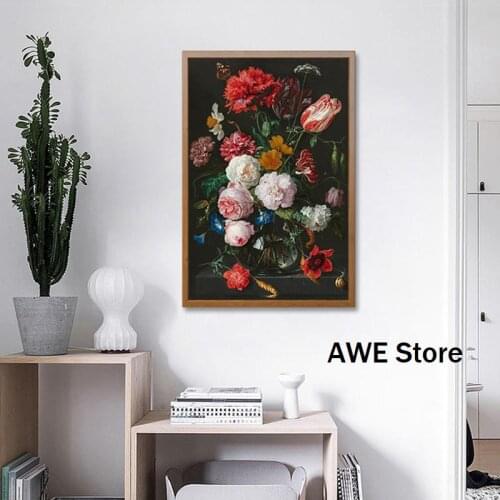 Retro Canvas Painting Wall Artist Home Decoration Still Life With Flowers In Glass Vase Posters And Prints Pictures
