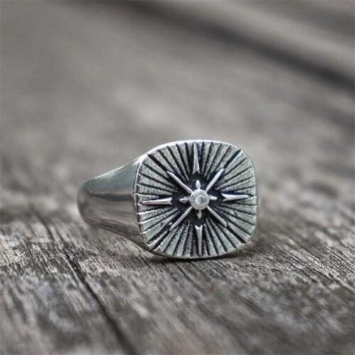 Classic Mens Stainless Steel Ring Minimalist Polaris Ring Punk Style Mens Silver Color Rings Jewelry