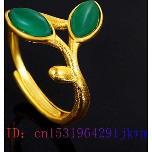 Green Jade Leaf Ring Chalcedony Amulet Jewelry Zircon Gemstone Men Women Gifts 925 Silver Charm Natural Crystal Fashion