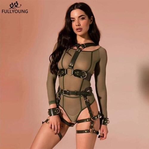 Fullyoung Leather Set Clothing Accessories Body Belt Sexy Garter Bondage Cage Harness For Woman Suspenders Lingerie Gift Rave